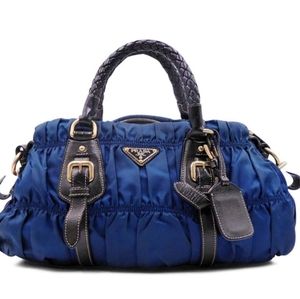 Prada Tessuto Braided Top Handle Bag Blue Black Like new condition